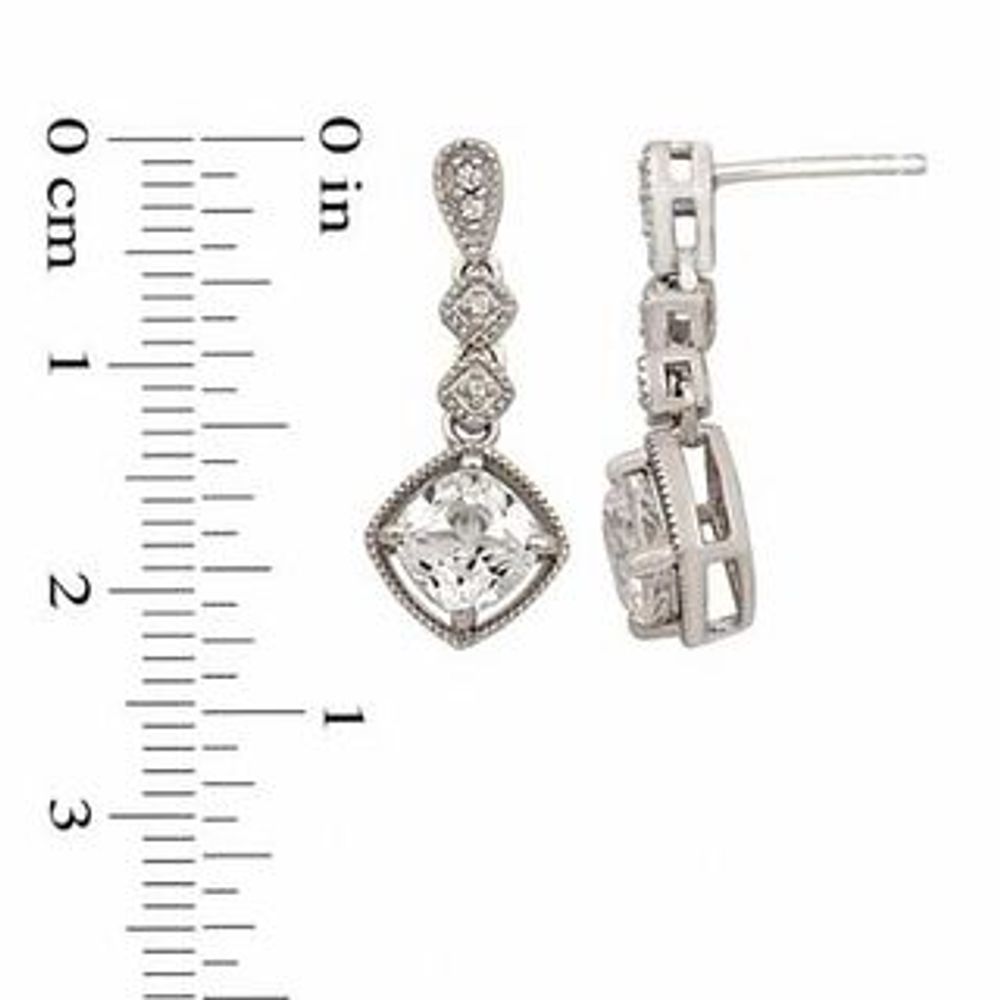 7.0mm Cushion-Cut Lab-Created White Sapphire Pendant and Earrings Set in Sterling Silver|Peoples Jewellers