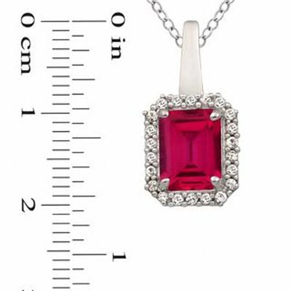 Emerald-Cut Lab-Created Ruby and White Sapphire Pendant and Ring Set in Sterling Silver - Size 7|Peoples Jewellers