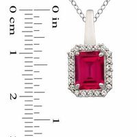 Emerald-Cut Lab-Created Ruby and White Sapphire Pendant and Ring Set in Sterling Silver - Size 7|Peoples Jewellers