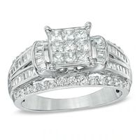 1.25 CT. T.W. Princess-Cut Composite Diamond Collar Engagement Ring in 10K White Gold|Peoples Jewellers