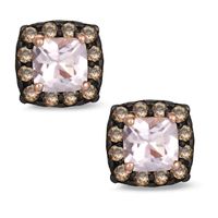 4.0mm Cushion-Cut Morganite and 0.16 CT. T.W. Enhanced Champagne Diamond Stud Earrings in 10K Rose Gold|Peoples Jewellers