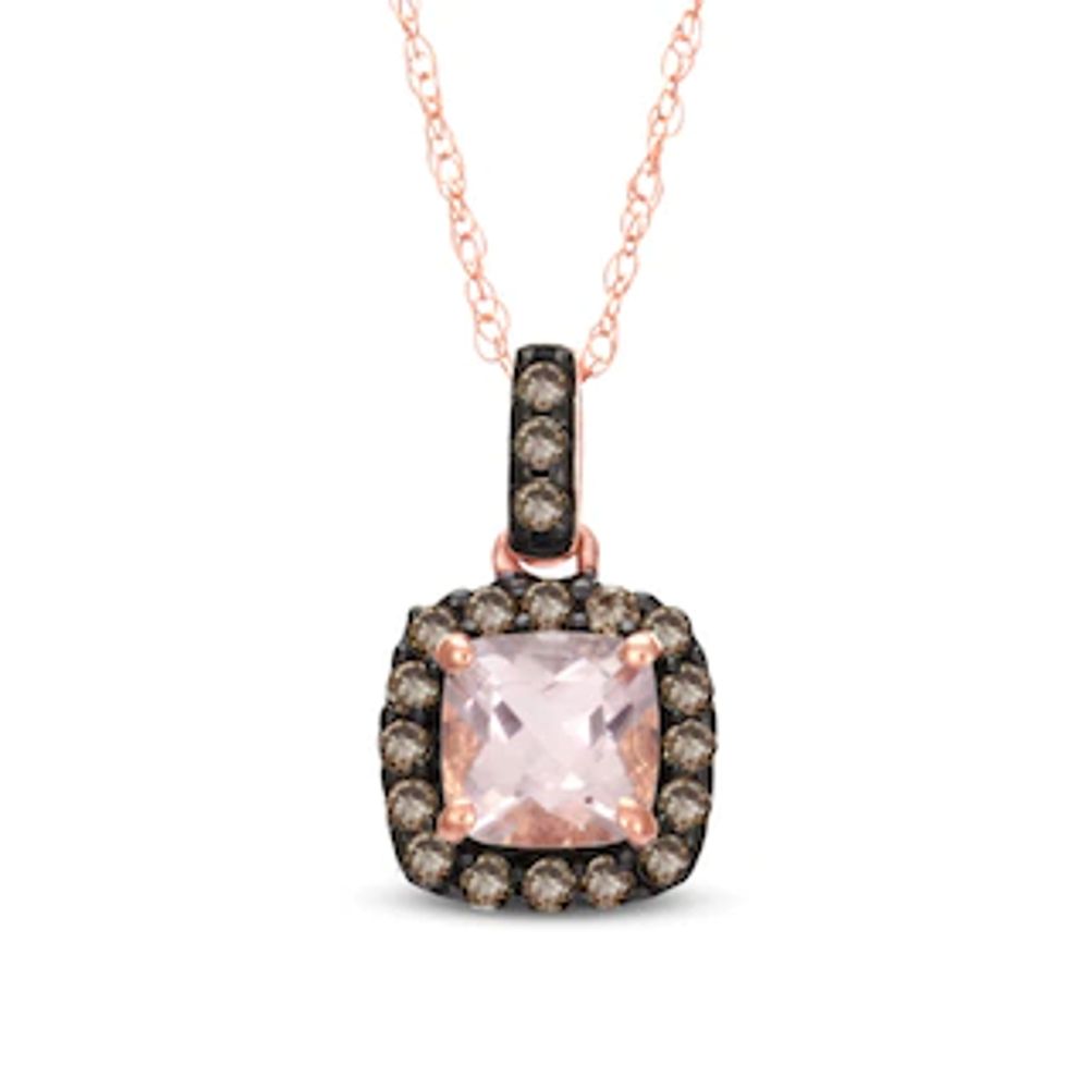 5.0mm Cushion-Cut Morganite and 0.13 CT. T.W. Enhanced Champagne Diamond Pendant in 10K Rose Gold|Peoples Jewellers