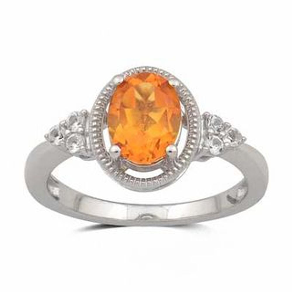 Oval Citrine and Lab-Created White Sapphire Pendant and Ring Set in Sterling Silver - Size 7|Peoples Jewellers