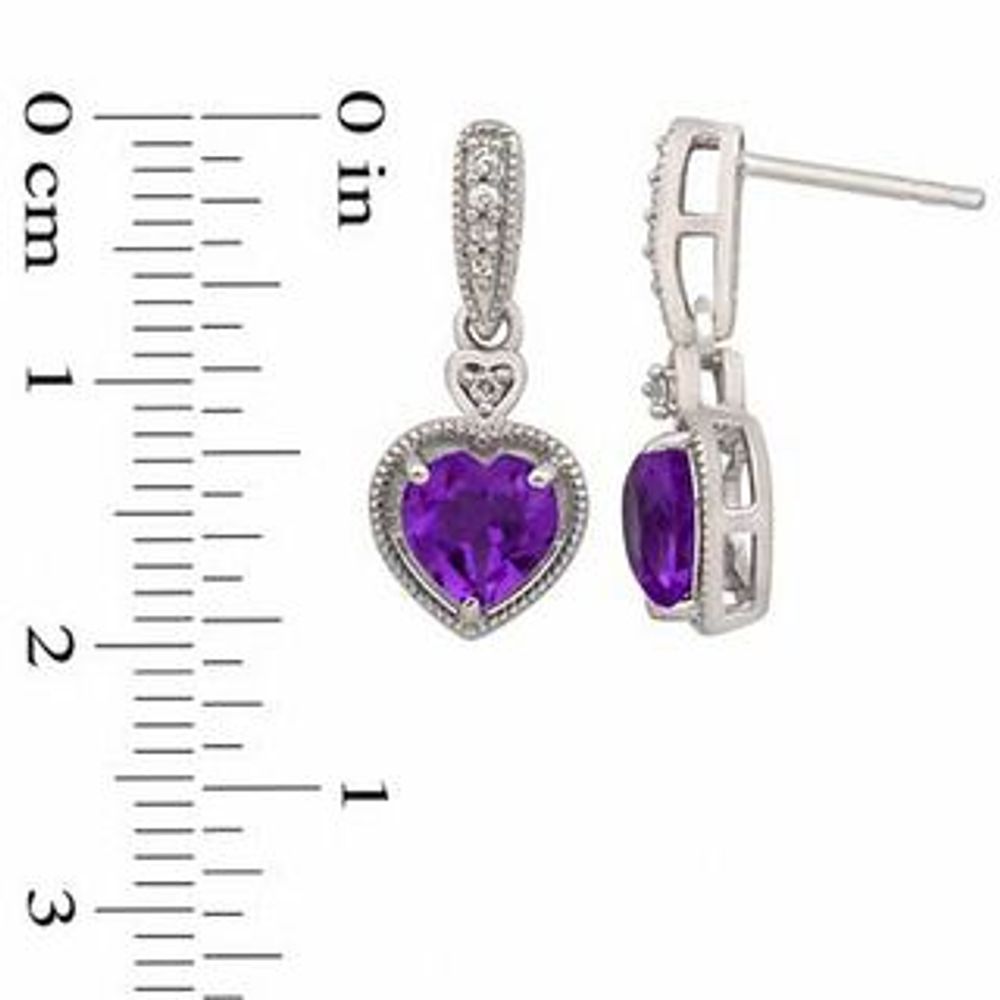 7.0mm Heart-Shaped Amethyst and Lab-Created White Sapphire Pendant and Earrings Set in Sterling Silver|Peoples Jewellers