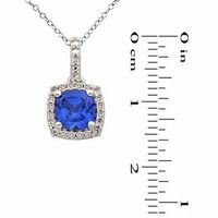 6.0mm Cushion-Cut Lab-Created Ceylon and White Sapphire Pendant and Earrings Set in Sterling Silver|Peoples Jewellers