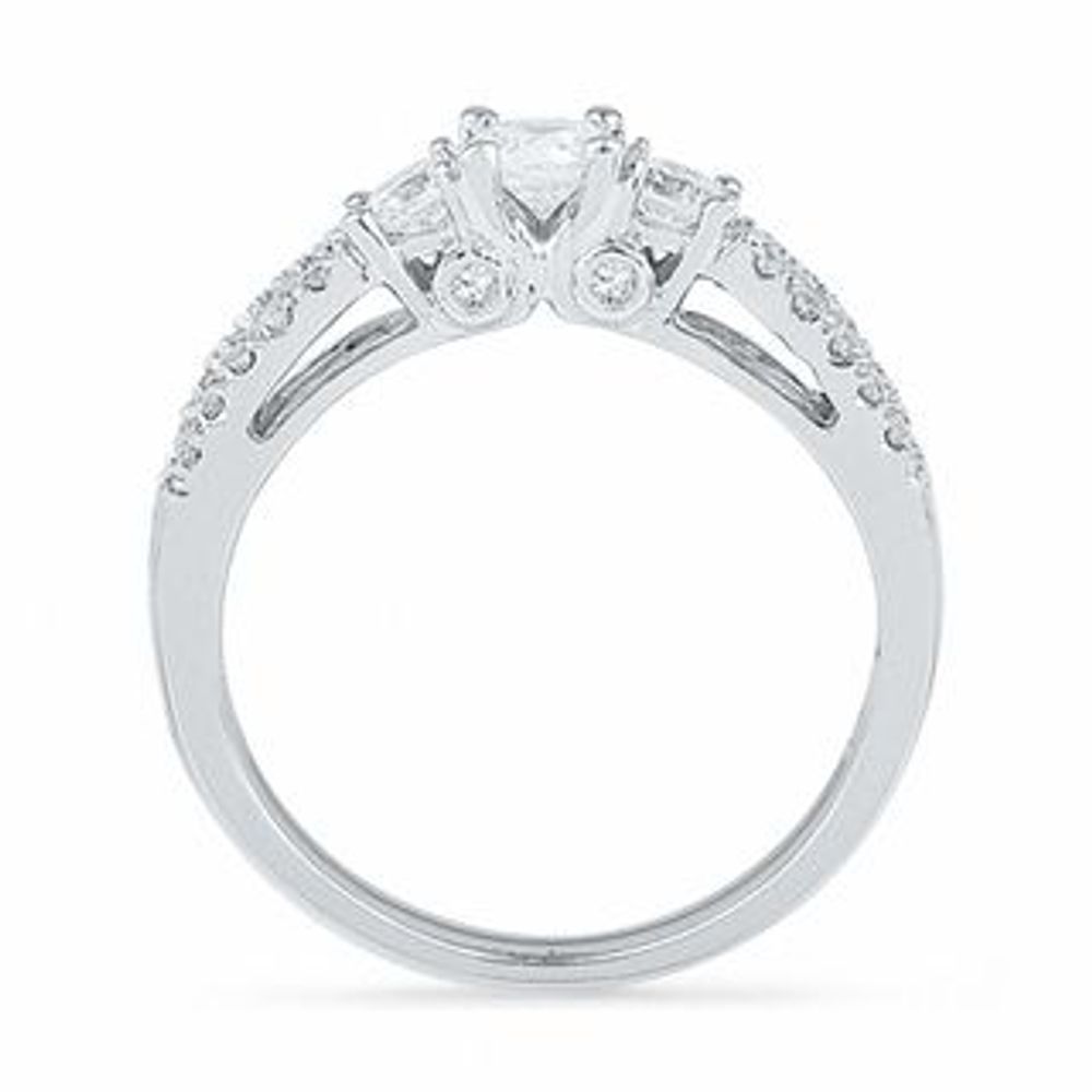 0.65 CT. T.W. Diamond Three Stone Split Shank Ring in 14K White Gold|Peoples Jewellers