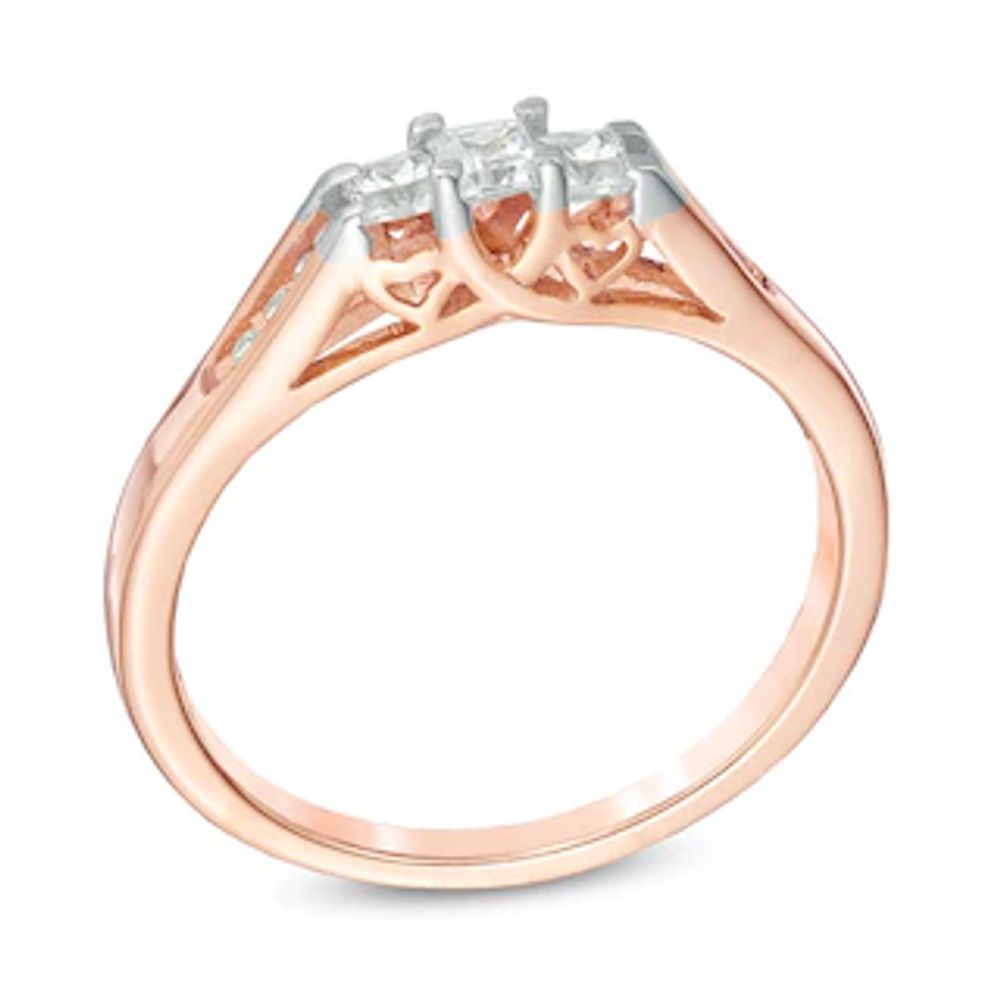 0.25 CT. T.W. Princess-Cut Diamond Three Stone Ring in 10K Rose Gold|Peoples Jewellers