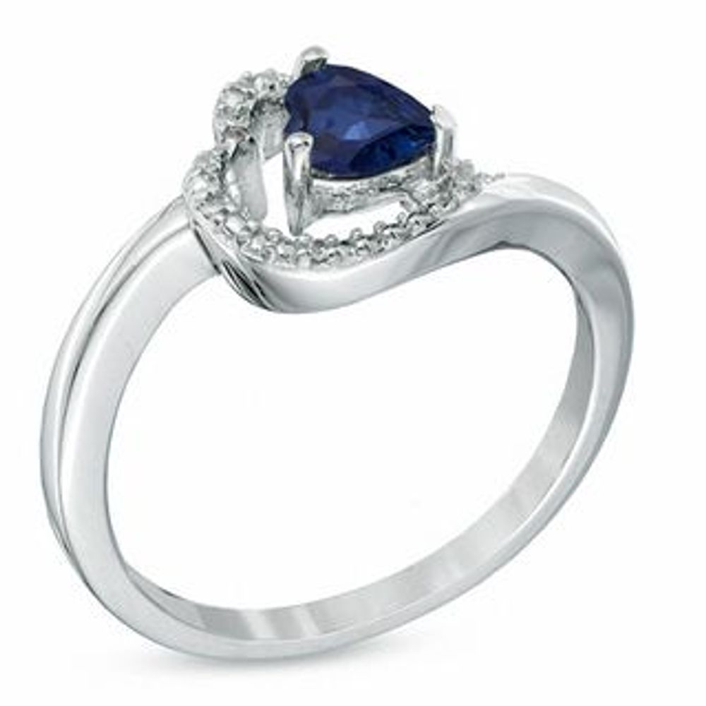 5.0mm Sideways Heart-Shaped Lab-Created Sapphire and Diamond Accent Ring in Sterling Silver|Peoples Jewellers