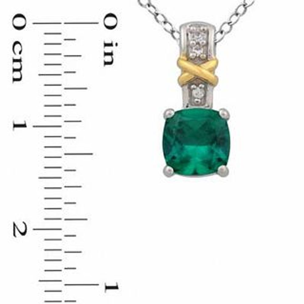 Cushion-Cut Lab-Created Emerald and White Sapphire Pendant and Ring Set in Sterling Silver and 14K Gold Plate - Size 7|Peoples Jewellers