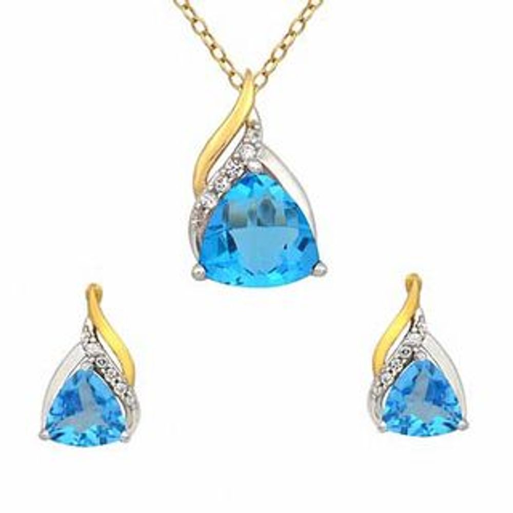 Swiss Blue Topaz and Lab-Created White Sapphire Pendant and Earrings Set in Sterling Silver and 14K Gold Plate|Peoples Jewellers