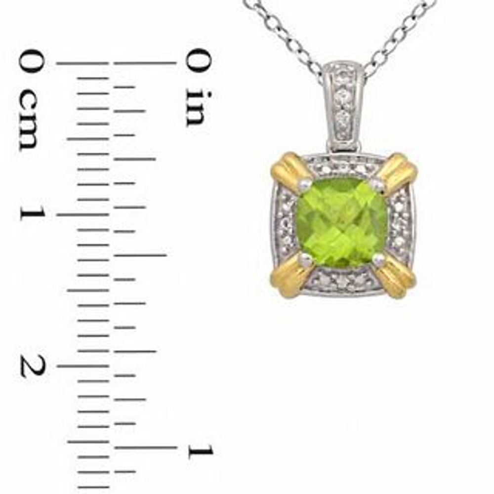 Cushion-Cut Peridot and Lab-Created White Sapphire Pendant and Ring Set in Sterling Silver and 14K Gold Plate - Size 7|Peoples Jewellers