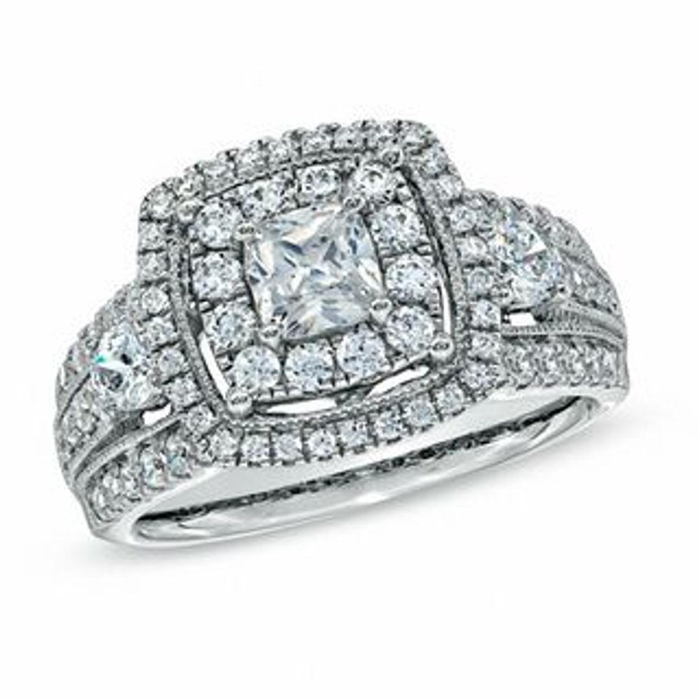 1.75 CT. T.W. Princess-Cut Diamond Double Frame Engagement Ring in 14K White Gold|Peoples Jewellers