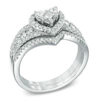 0.87 CT. T.W. Diamond Cluster Heart Bridal Set in 10K White Gold|Peoples Jewellers