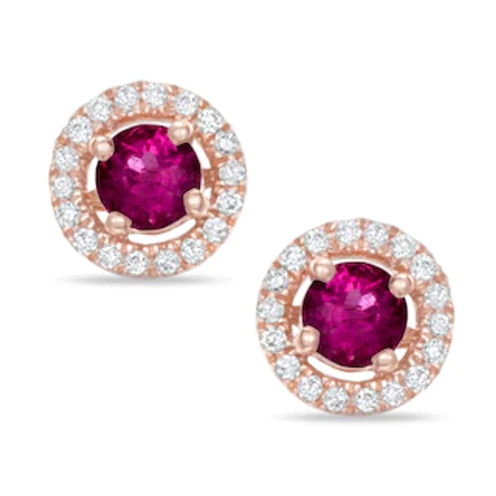 4.0mm Rubellite and 0.12 CT. T.W. Diamond Frame Stud Earrings in 10K Rose Gold|Peoples Jewellers