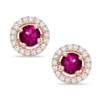 4.0mm Rubellite and 0.12 CT. T.W. Diamond Frame Stud Earrings in 10K Rose Gold|Peoples Jewellers