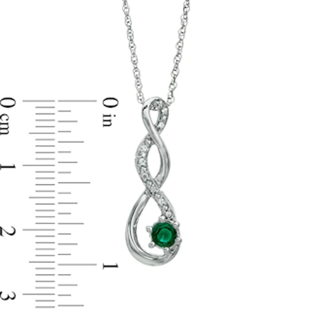 4.5mm Lab-Created Emerald and Diamond Accent Twist Pendant in Sterling Silver|Peoples Jewellers