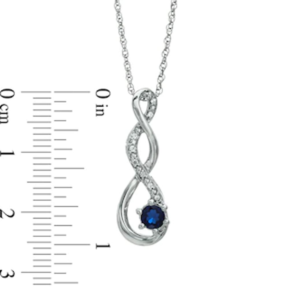 4.5mm Blue Lab-Created Sapphire and Diamond Accent Twist Pendant in Sterling Silver|Peoples Jewellers
