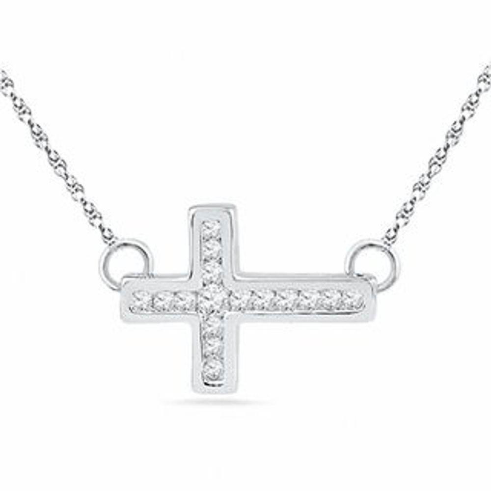 CT. T.W. Diamond Sideways Cross Necklace in Sterling Silver|Peoples Jewellers