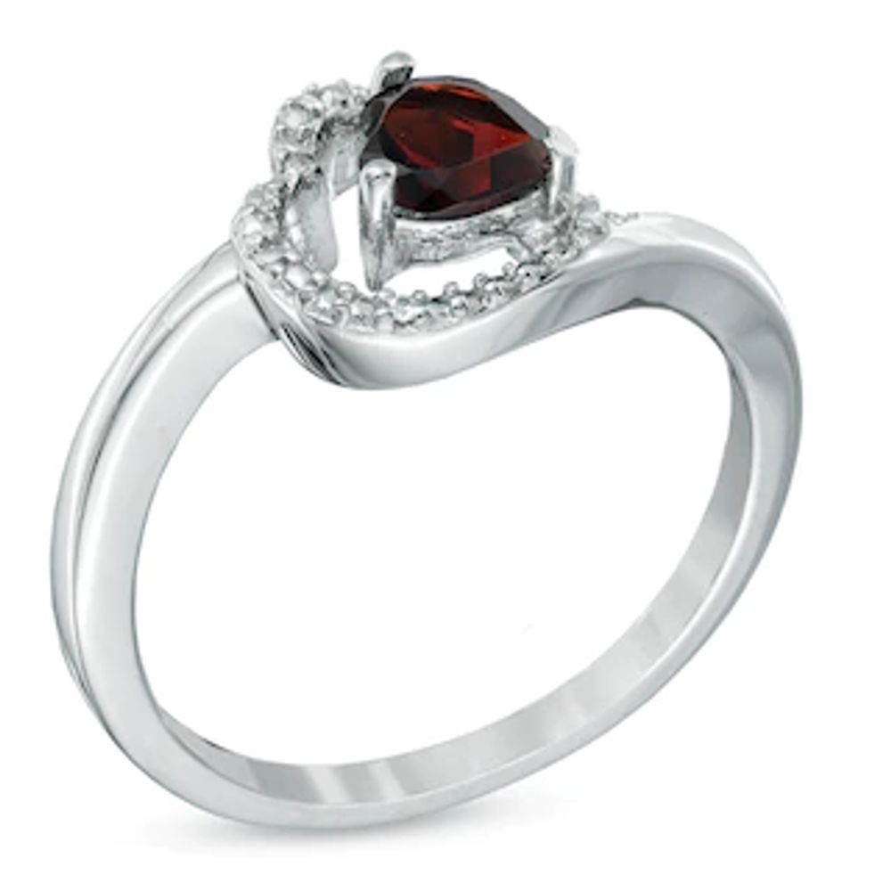 5.0mm Sideways Heart-Shaped Garnet and Diamond Accent Ring in Sterling Silver|Peoples Jewellers