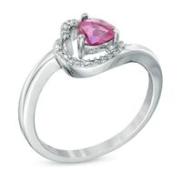 5.0mm Sideways Heart-Shaped Lab-Created Pink Sapphire and Diamond Accent Ring in Sterling Silver|Peoples Jewellers