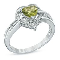 6.0mm Heart-Shaped Peridot and Diamond Accent Ring in Sterling Silver|Peoples Jewellers