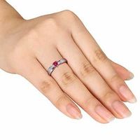 4.0mm Heart-Shaped Lab-Created Ruby and Diamond Accent Promise Ring in Sterling Silver|Peoples Jewellers