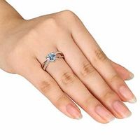 7.0mm Heart-Shaped Aquamarine and Diamond Accent Split Shank Ring in Sterling Silver|Peoples Jewellers