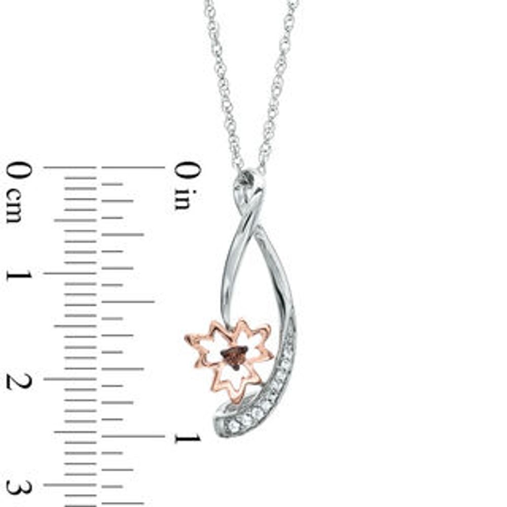 Enhanced Champagne and White Diamond Accent Maple Leaf Drop Pendant in Sterling Silver and 10K Rose Gold|Peoples Jewellers