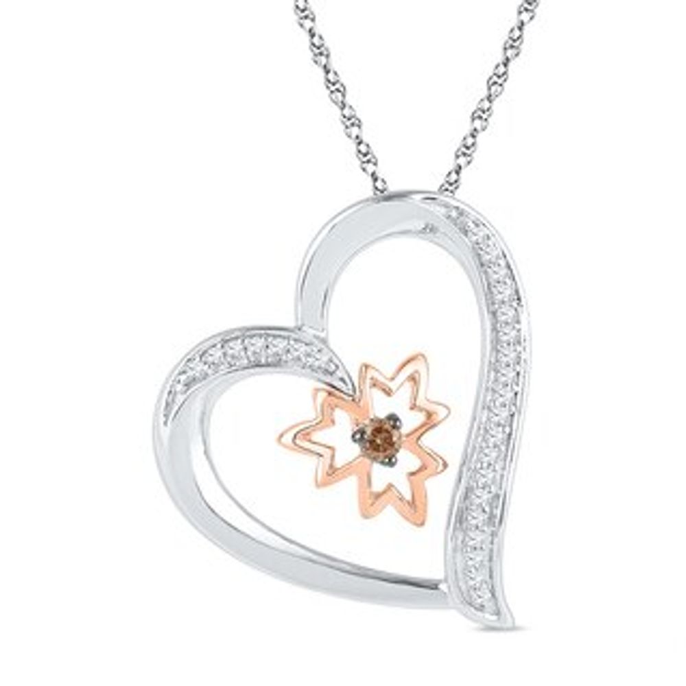 0.16 CT. T.W. Diamond Tilted Heart with Maple Leaf Pendant in Sterling Silver and 10K Rose Gold|Peoples Jewellers