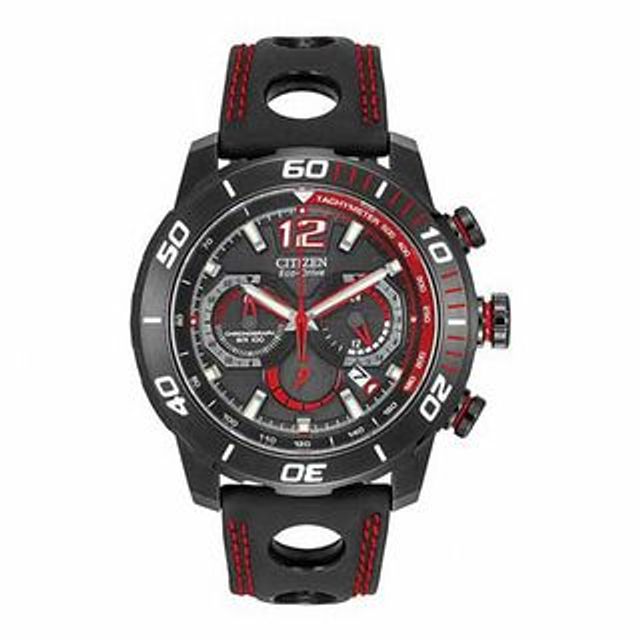 Men's Citizen Eco-Drive® Primo Stingray 620 Chronograph Strap Watch with Black Dial (Model: CA4085-08E)|Peoples Jewellers