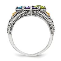 Mother's Cushion-Cut Simulated Birthstone Ring in Sterling Silver and 14K Gold ( Stones)|Peoples Jewellers