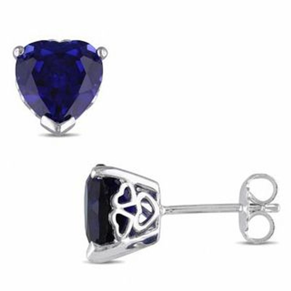 8.0mm Heart-Shaped Blue Lab-Created Sapphire Solitaire Stud Earrings in Sterling Silver|Peoples Jewellers