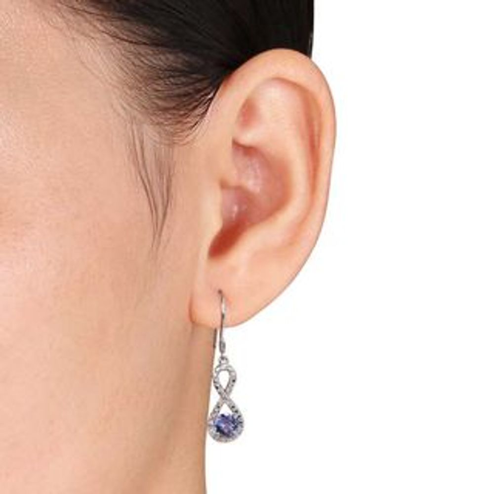 5.0mm Tanzanite and 0.10 CT. T.W. Diamond Infinity Drop Earrings in Sterling Silver|Peoples Jewellers