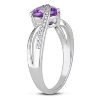 7.0mm Heart-Shaped Amethyst and Diamond Accent Ring in Sterling Silver|Peoples Jewellers