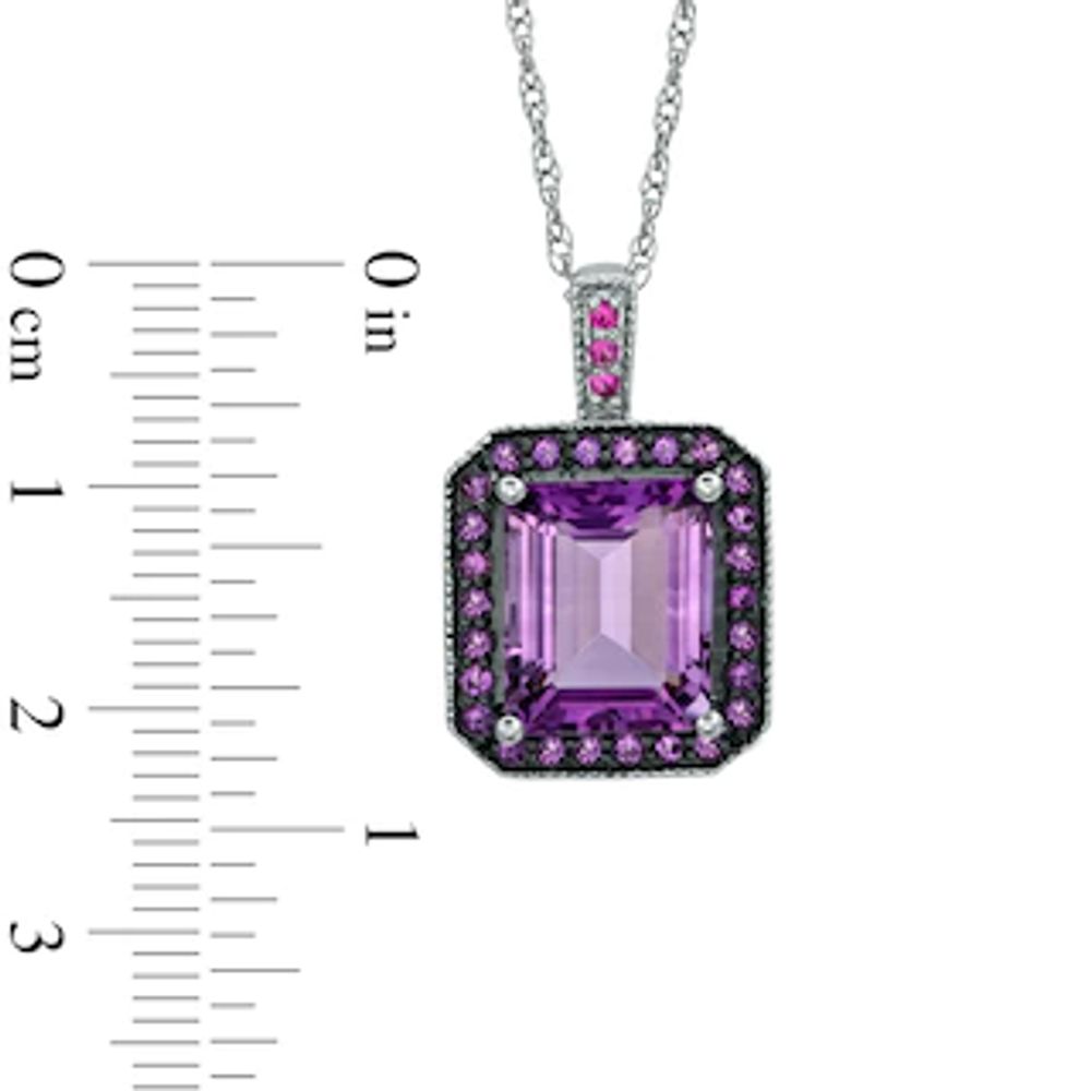 Rectangular Amethyst and Lab-Created Pink Sapphire Pendant in Sterling Silver|Peoples Jewellers