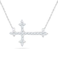 Lab-Created White Sapphire Sideways Cross Necklace in Sterling Silver|Peoples Jewellers