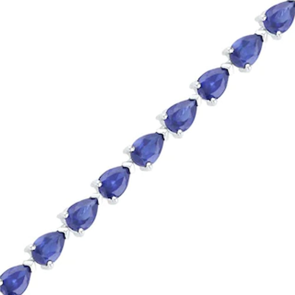 Pear-Shaped Lab-Created Blue Sapphire Tennis Bracelet in Sterling Silver - 7.5"|Peoples Jewellers