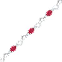 Oval Lab-Created Ruby and White Sapphire Heart Infinity Bracelet in Sterling Silver - 7.5"|Peoples Jewellers