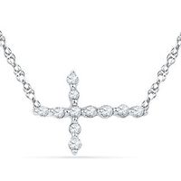 Diamond Accent Sideways Cross Necklace in 10K White Gold|Peoples Jewellers