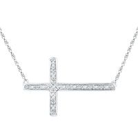 0.05 CT. T.W. Diamond Sideways Cross Necklace in Sterling Silver|Peoples Jewellers
