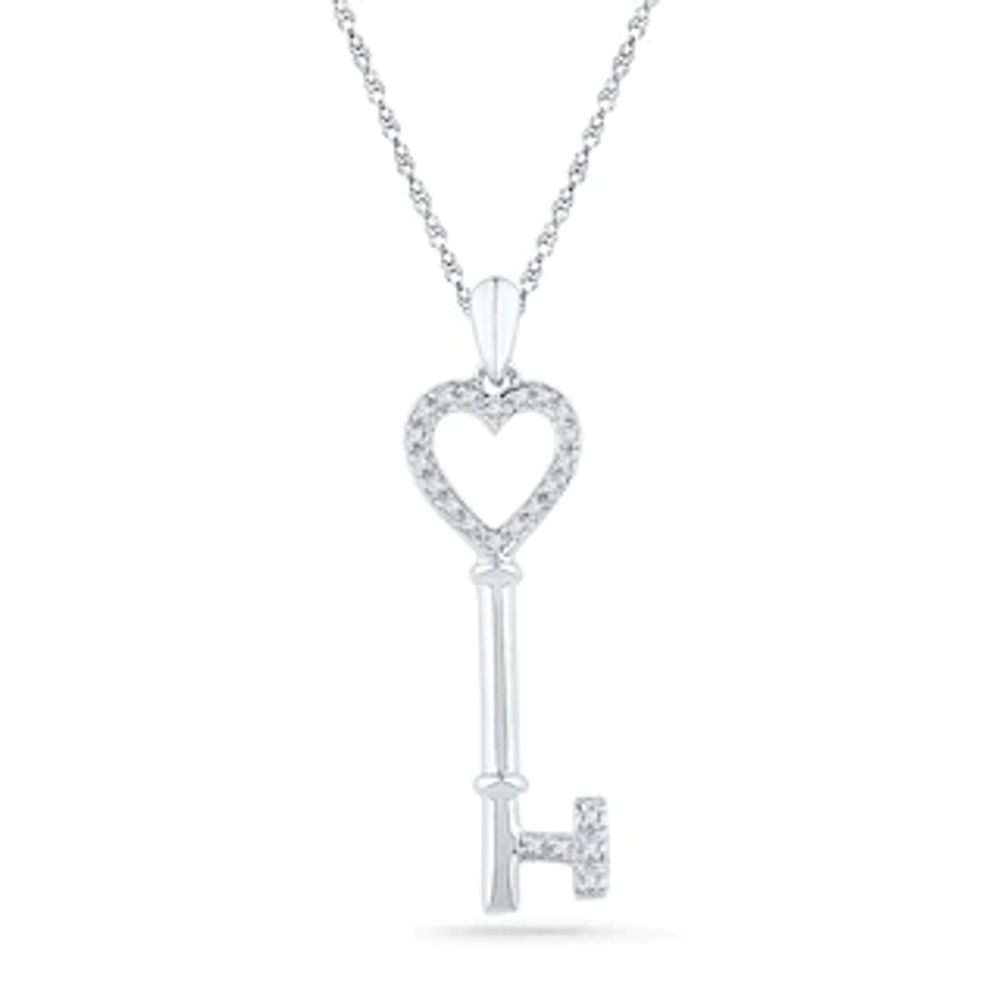 0.12 CT. T.W. Diamond Heart Top Key Pendant in Sterling Silver|Peoples Jewellers