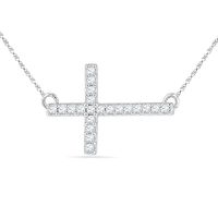 0.15 CT. T.W. Diamond Sideways Cross Necklace in Sterling Silver|Peoples Jewellers