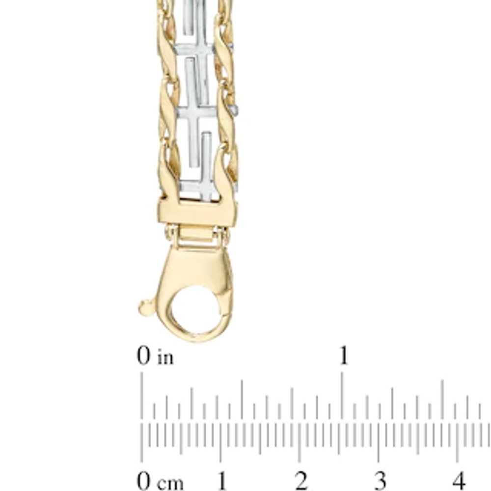 Men's Cross Railroad Bracelet in 10K Two-Tone Gold - 8.5"|Peoples Jewellers