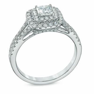 1.00 CT. T.W. Certified Canadian Diamond Double Square Frame Engagement Ring in 14K White Gold (I/I1)|Peoples Jewellers