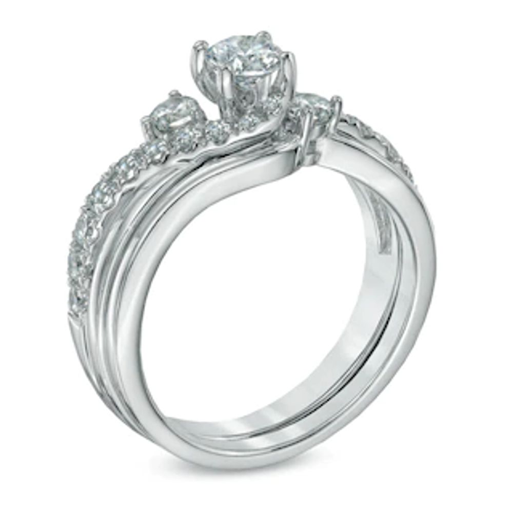 1.00 CT. T.W. Diamond Three Stone Slant Bridal Set in 14K White Gold|Peoples Jewellers