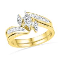 0.50 CT. T.W. Marquise Diamond Three Stone Slant Bridal Set in 10K Gold|Peoples Jewellers