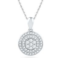 0.50 CT. T.W. Diamond Cluster Double Frame Pendant in 10K White Gold|Peoples Jewellers