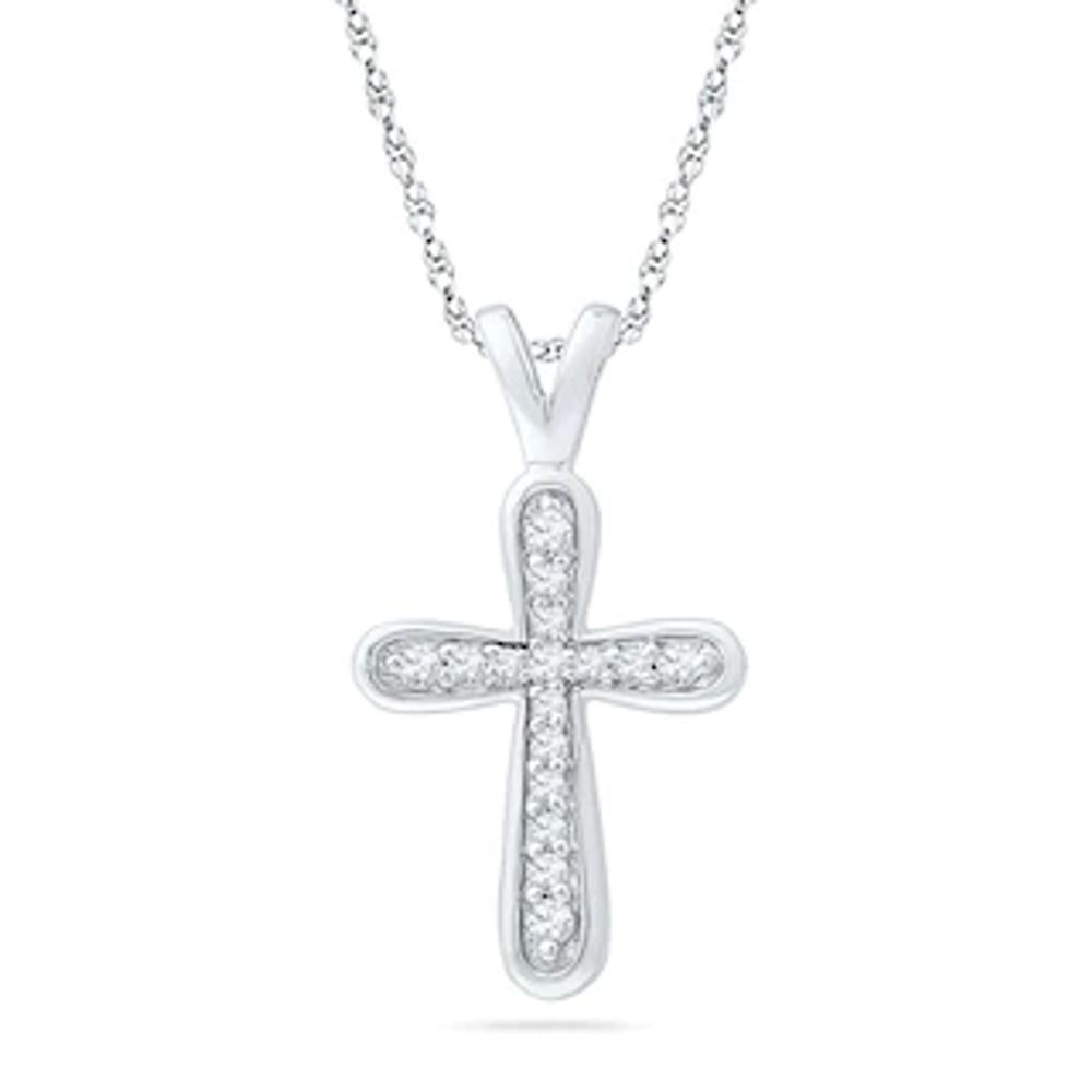 0.16 CT. T.W. Diamond Lined Cross Pendant in Sterling Silver|Peoples Jewellers