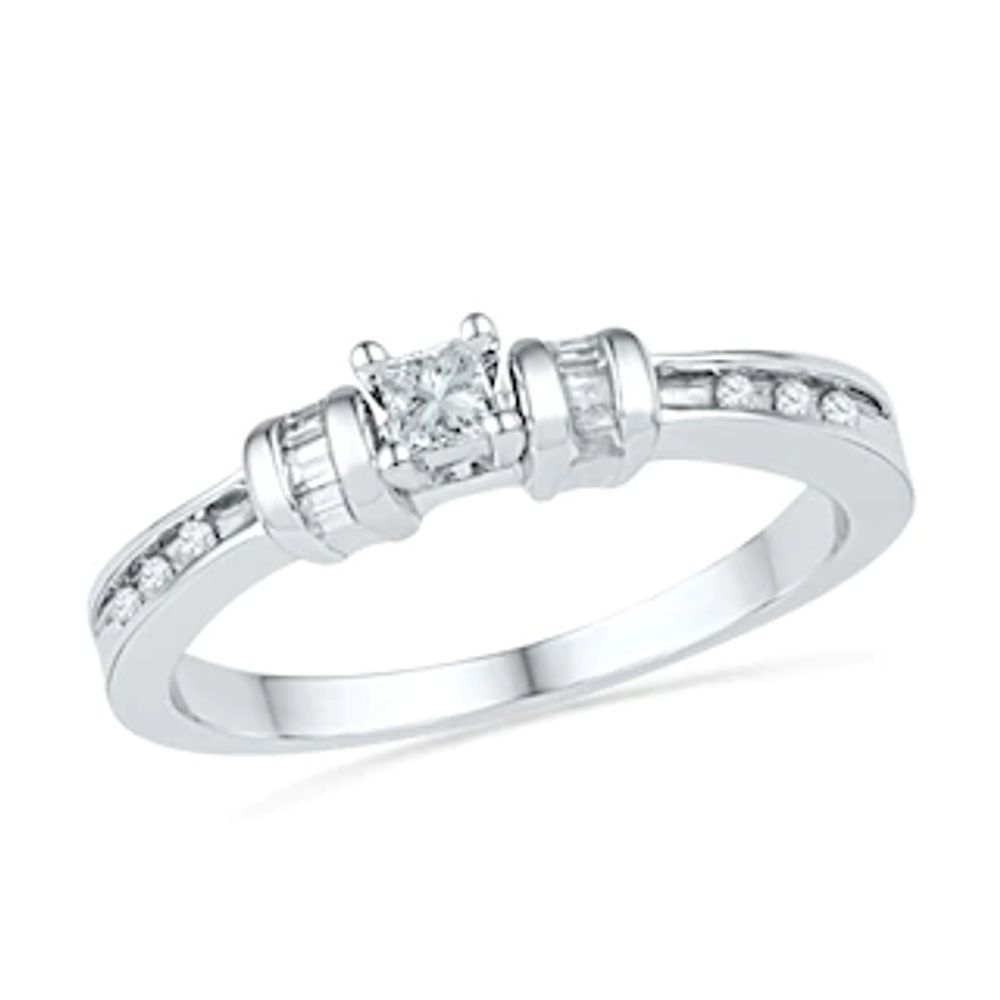 0.20 CT. T.W. Princess-Cut Diamond Three Stone Promise Ring in 10K White Gold|Peoples Jewellers