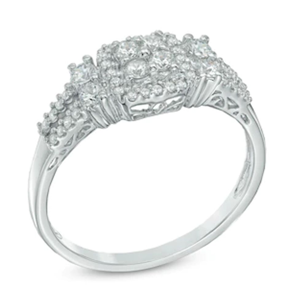 0.33 CT. T.W. Quad Diamond Frame Engagement Ring in 10K White Gold|Peoples Jewellers